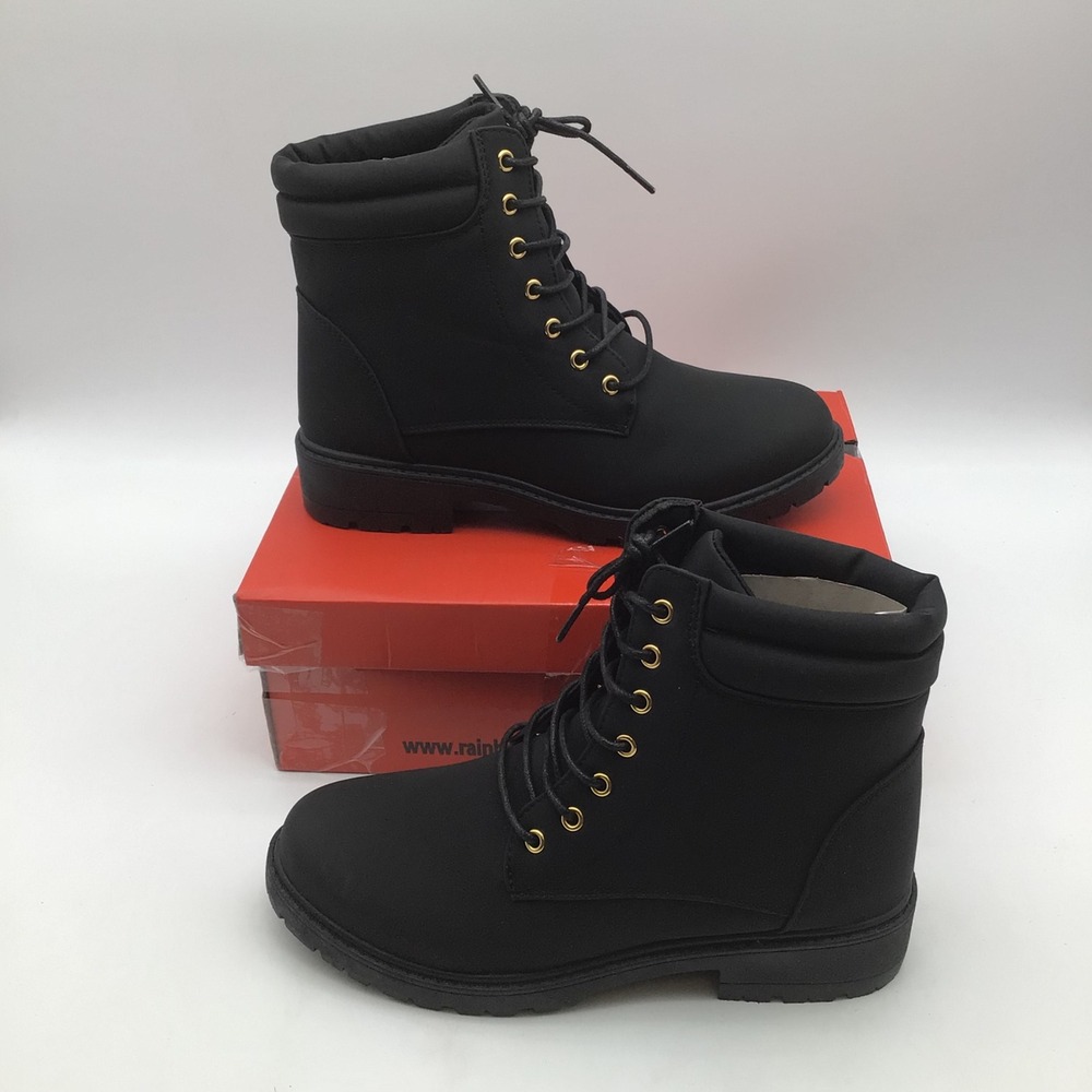 Rouge Black Lace Up Combat Moto Boots Gold Eyelets Womens Size 8.5 NEW